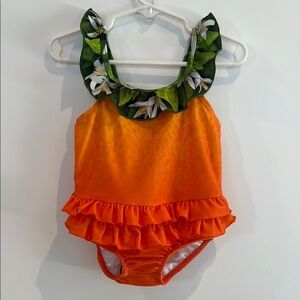 Molo Orange and Green Ruffled Kids Swimsuit One Piece